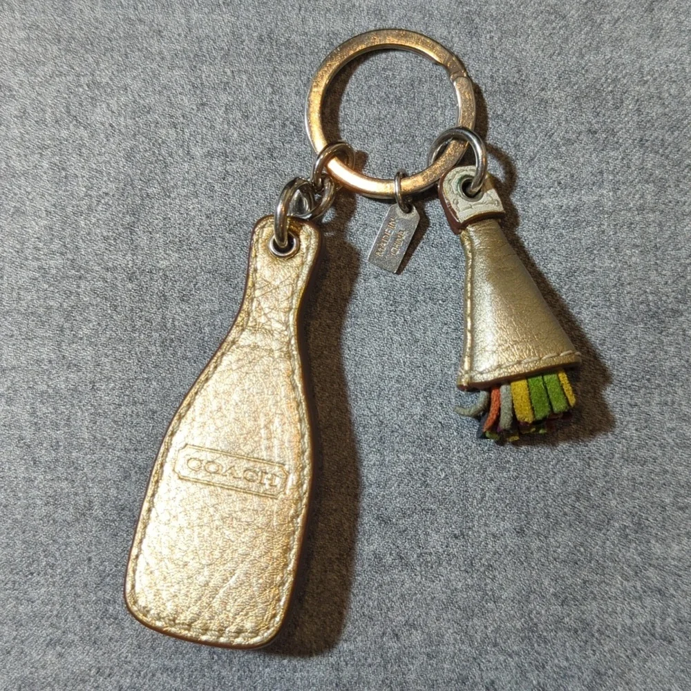 Coach Leather Champagne bottle keychain key fob with rhinestone bubbles! - Picture 2 of 5